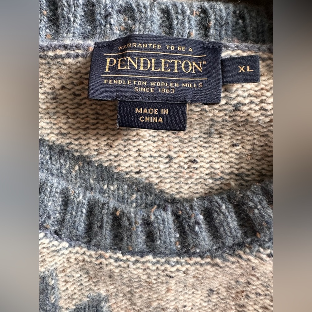 Pendleton Gray And Blue Patterned Sweater - image 2